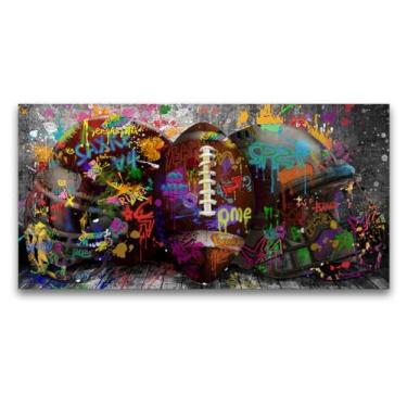 Imagem de FuShvre Arte de parede de futebol grafite impressão em tela esportiva imagens de arte de rua para homem decoração de parede de caverna emoldurada 51 x 122 cm