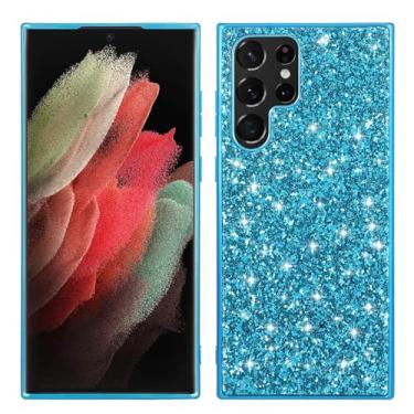 Imagem de POYUFRG Capa com glitter para Samsung Galaxy S26 Ultra/S26 Plus/S26, capa de couro galvanizado de luxo slim fit com capa de proteção para câmera, azul, S26 Ultra