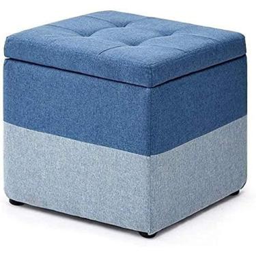 Imagem de Banqueta multifuncional para pés - Banco de armazenamento de madeira maciça, apoio para os pés em cubo para sala de estar, banco de mudança de sapato, banco de sofá de madeira - disponível em azul e