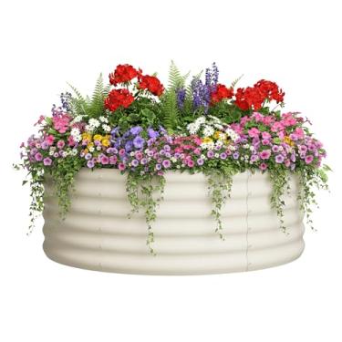 Imagem de DDK Canteiro de jardim elevado galvanizado, canteiro de plantador ao ar livre, caixa de plantador de metal de 1,2 x 1,2 x 0,5 m para jardinagem e plantio, MW