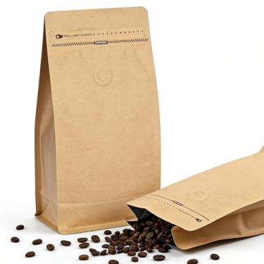 Imagem de 50 peças de sacos de café com válvula, papel kraft, armazenamento de grãos de café, folhas de alumínio, sacos resseláveis para pequenas empresas (113 g 0,1 kg)