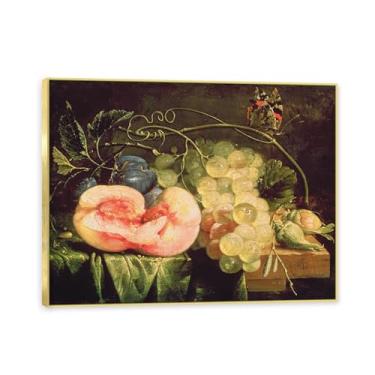 Imagem de Moldura dourada. Arte vintage emoldurada de frutas mortas, pintura clássica de cozinha country, decoração de parede de casa de fazenda quente para sala de jantar e cozinha. A66. 70 x 90 cm - 27,6 x