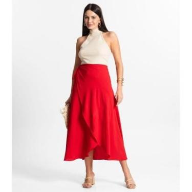Imagem de Saia Midi Amarração Envelope Select Vermelho-Feminino