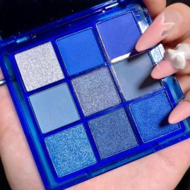 Imagem de Paleta de sombras Yeweian Blue 9 cores Glitter Matte Makeup