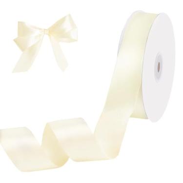 Imagem de Fita de cetim marfim, fita de 100 metros de 2,5 cm, rolo de fitas de tecido sólido para artesanato, buquê de laços, embrulho de presente, arranjo floral, festa de casamento, Natal, decorações de