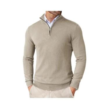 Imagem de Suéter Casual Masculino Slim Fit Com Zíper De 1/4, Leve, Gola Alta, Tr