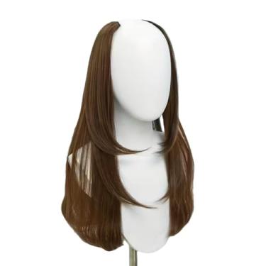 Imagem de Peruca U Part Perucas de cabelo liso para mulheres – Peças de cabelo humano com clipe de cabeça inteira em tom marrom rico