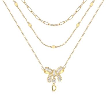 Imagem de YOVIEE Colar feminino com inicial de borboleta, banhado a ouro 14 quilates, 3 camadas, pingente de letra A-Z, colar de corrente de cabo e clipe de papel, nome personalizado, joia delicada, presente