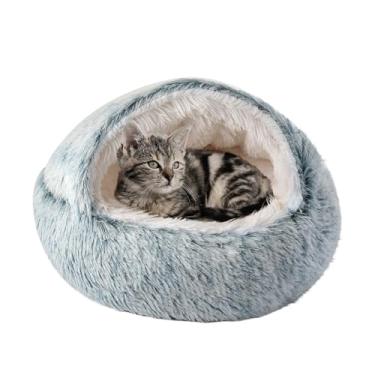 Imagem de Camas para gatos e cães adoráveis ninho macio e confortável semi-fechado para gatos canil interno para casa de animais de estimação para descanso (azul, pequeno)