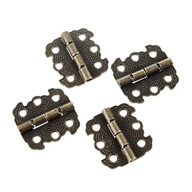 Imagem de 4 peças dobradiças antigas para armário de porta acessórios de móveis caixas de joias dobradiça acessórios de móveis para armário bronze ouro 29 * 27 mm (cor: bronze)
