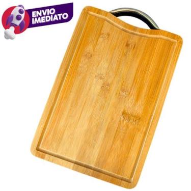 Imagem de Kit Tábua De Corte Madeira Bambu Retangular 33CM Carne Servir Churrasc