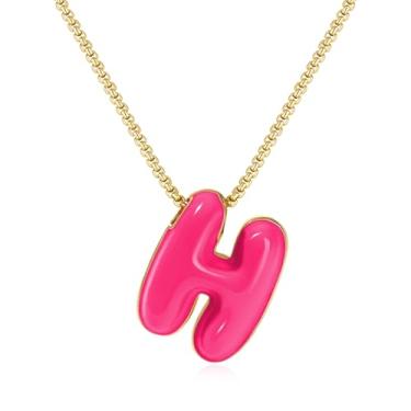 Imagem de KissYan Colar com letras de bolha, banhado a ouro 14 K, pingente de caixa com inicial de balão colorido, joia delicada para presente, Adjustable, Cobre, Sem Pedra Preciosa