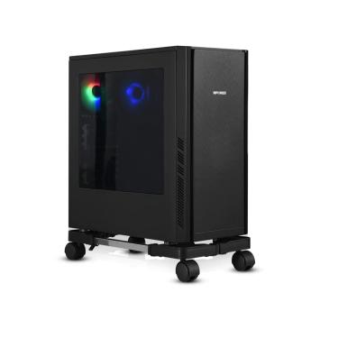 Imagem de Suporte de torre de computador, suporte de CPU móvel ajustável com rodas giratórias, suporte de torre de PC premium para tapete de chão para jogos e capa de PC