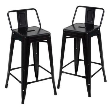 Imagem de Kit 2 Banquetas Altas Industriais Pretas em Aço 76cm com Encosto  Iron