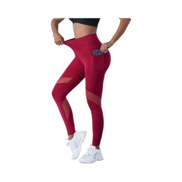 Imagem de Calças De Yoga Femininas De Cintura Alta Com Detalhes Em Malha, Leggin