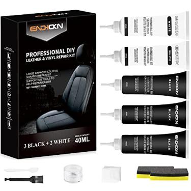 Imagem de Endhokn Kit de reparo de couro preto de 200 ml, kit de reparo de vinil para sofá de móveis, assento de carro, bolsa, cinto, mala, enchimento de couro para rachaduras e danos (3 pretos + 2 brancos)