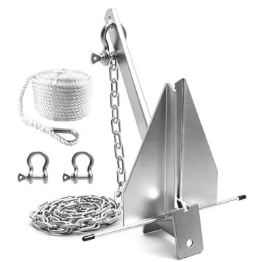 Imagem de FORTATO Kit de âncora de barco Kit de âncora de 2,3 kg com corrente, corda e grilhão, kit de âncora de barco para pontão de 2,4 a 5,9 m, barco pequeno, pesca e barcos de baixo