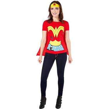 Imagem de Rubies Camiseta feminina DC Comics Mulher Maravilha com capa e faixa de cabeça, Vermelho, X-Large