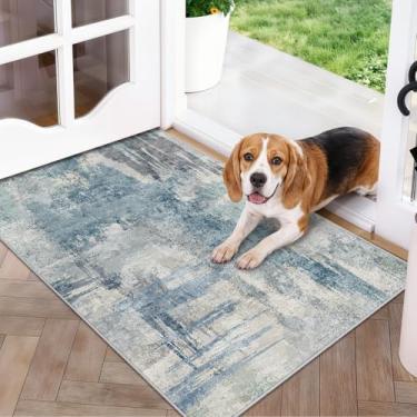 Imagem de BYYVOO Tapete de banho abstrato, 5 x 7 cm, lavável, antiderrapante, tapetes pequenos para banheiro, pia de cozinha - Tapete macio de pelo baixo tapete moderno para frente da entrada, decoração de casa