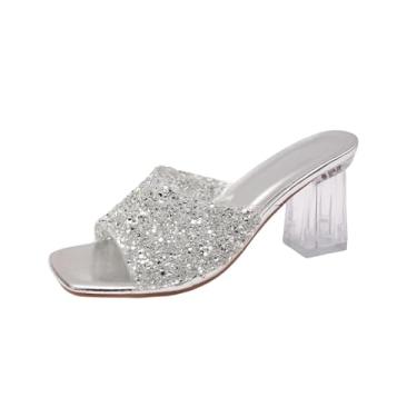 Imagem de Sandália feminina casual vazada Baotou meia pantufa grossa design de salto plataforma calçado respirável para atividades diárias, Prata, 39