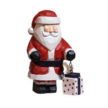 Imagem de Conjunto de enfeites de Natal de madeira esculpida à mão, decorações de férias nórdicas, boneco de neve, Papai Noel, árvore e maçã vermelha, decoração de mesa de madeira rústica, leve e durável (nº 1)