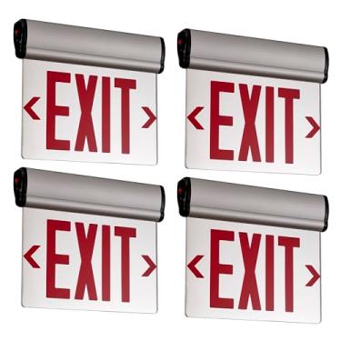 Imagem de TANLUX Placas vermelhas de saída para empresas, placa de saída de LED de dois lados, UL 924, luzes de saída de emergência com fio com bateria reserva, caixa de alumínio com painel giratório de espelho