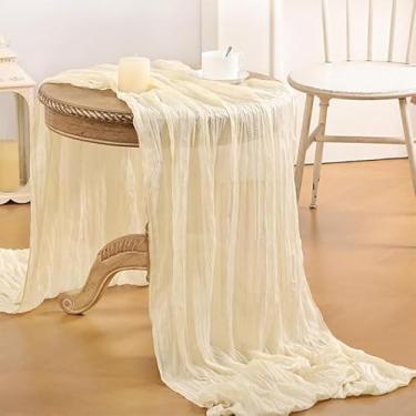 Imagem de Caminho de mesa de outono gaze gaze queimada boho rústico casa de fazenda pano de queijo corredor para festa de casamento decoração de casa decoração de férias bege
