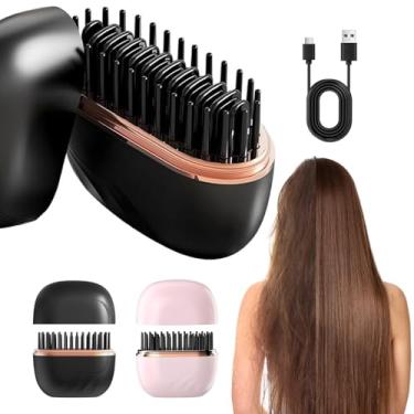 Imagem de GlamBrushs Mini alisador de cabelo, escova alisadora de cabelo portátil sem fio recarregável, controle de temperatura de 3 velocidades, revestimento antiqueimaduras, adequado para viagens em casa