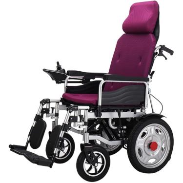 Imagem de Cadeira De Rodas Elétrica Resistente Com Encosto De Cabeça, Cadeira Elétrica Portátil Dobrável E Leve, Largura Do Assento 45 Cm, Encosto Ajustável E ângulo Do Pedal, Joystick, Purple