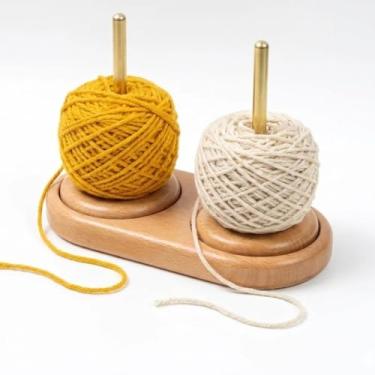 Imagem de Suporte giratório de fio de madeira – Dispensador giratório de bola de fio de madeira de faia – Alimentador de lã sem emaranhamento, suporte de eixo para tricô, crochê e crochê (eixo de doulbe)