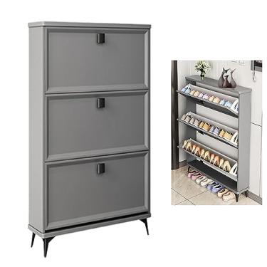 Imagem de Rack de armazenamento de sapatos fino para entrada – Armário de sapatos independente com organizador oculto, armário de sapatos de madeira para corredor de entrada