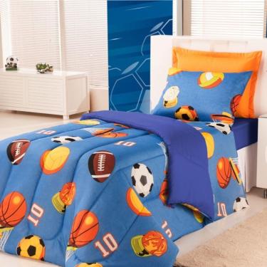 Imagem de Edredom Estampado Infantil Kids Solteiro 01 Peça - Futebol Azul