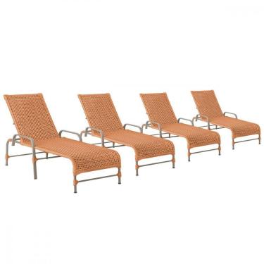Imagem de 4 Espreguiçadeiras Reclinavel Catar Fendi Corda Nautica Terra Cota
