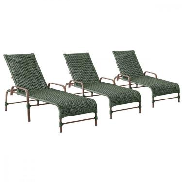 Imagem de 3 Espreguiçadeiras Reclinavel Catar Marrom Corda Nautica Verde