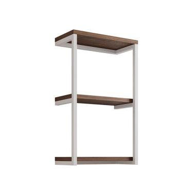 Imagem de Nicho De Parede Industrial 3 Prateleiras Milão - Branco E Imbuia - Cor: Preto