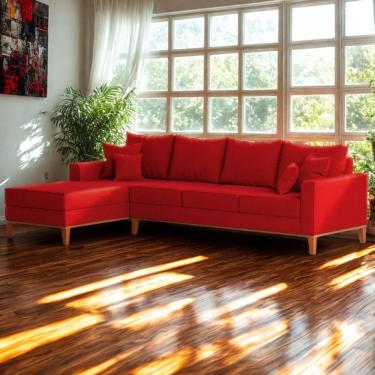 Imagem de Sofá 4 Lugares Beny Com Chaise Esquerdo Suede Vermelho