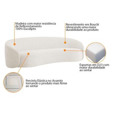 Imagem de Kit Sofá 3 Lugares 180cm E 2 Poltronas Orgânica Luxo Recepção Amore Bouclé Branco