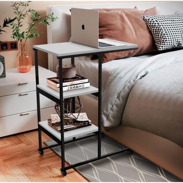 Imagem de Mesa Escrivaninha Office Auxiliar Com Rodízios Em Aço E Mdf Preto / Branco