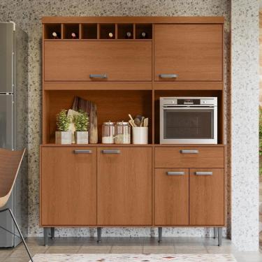 Imagem de Armário De Cozinha Dakota 6 Portas 1 Gaveta E Adega Para 6 Garrafas Jequitibá - Lukaliam