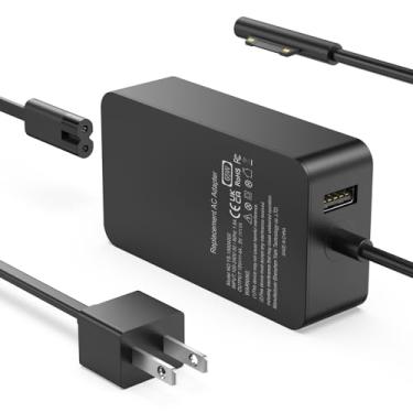Imagem de Carregador Surface Pro de 65 W para Surface Pro 11,10, 9, 8, 7, 6, 5, 4, 3, X, Microsoft Surface Laptop 6, 5, 4, 3, 2,1, Surface Go Tablet, Surface Book 3, 2, 1, 2,7 m, com porta de carregamento USB