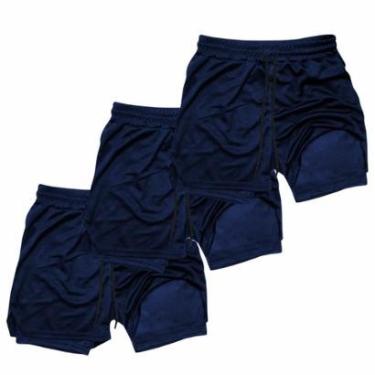 Imagem de Kit 3 Shorts Masculinos Esportivos 2 em 1 com Forro Térmico e Bolso Interno Funcional-Masculino