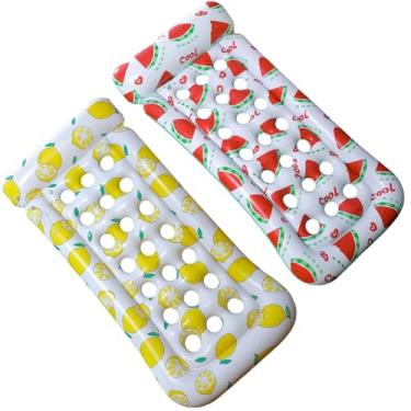 Imagem de Espreguiçadeira inflável para piscina, boia de piscina, tamanho adulto, 142 x 71 cm, rede de água, boias flutuantes para piscina, festa flutuante para praia, verão ao ar livre (frutas)