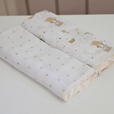 Imagem de Toalha Fralda com 02 Unidades Bublim 30cm x 35cm, Urso Espaço Bege
