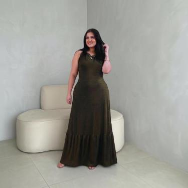 Imagem de Vestido Longo Lurex Plus Size Babado Forrado Gola Redonda - Amoplus, P