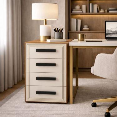 Imagem de Gaveteiro Valência 4 Gavetas Creme/Freijó - Politorno