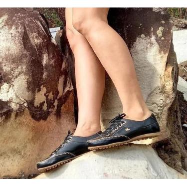 Imagem de Sapatênis mocassim feminino de couro confortável cores - Classek, Pret