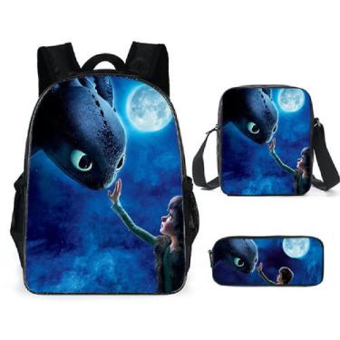 Imagem de Conjunto de mochilas escolares sem dentes, 3 peças com bolsa de ombro 