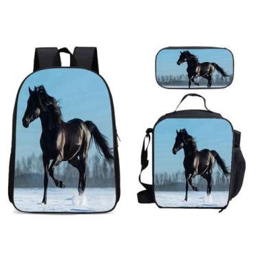 Imagem de Conjunto de mochilas Horse Anime, 3 peças para crianças, mochila escol