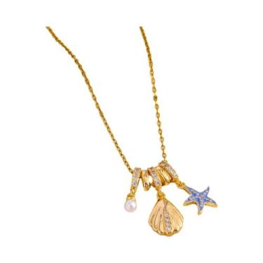 Imagem de Colar Feminino Com Pingente De Estrela E Concha Banhado a Ouro 18K, Co
