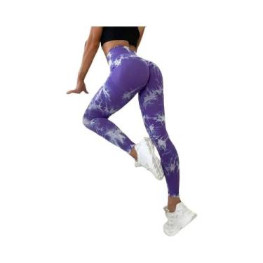 Imagem de Calças De Yoga Femininas De Cintura Alta Sem Costura Com Estampa Tie-D